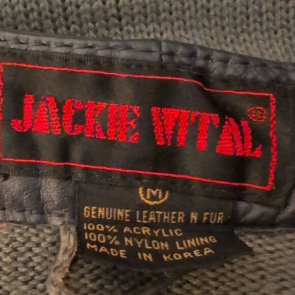 Vintage Jackie Vital leather fur & knit jacket size medium - Picture 2 of 8